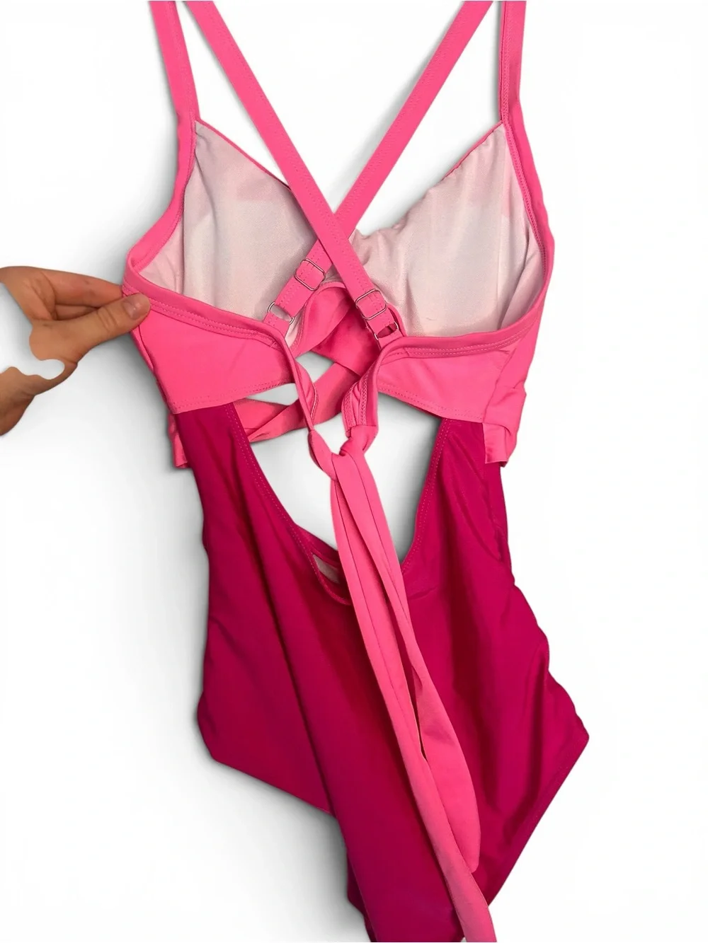 Women’s Pink Two Toned One Piece Swim Suit With Small Cutout Size Medium‎